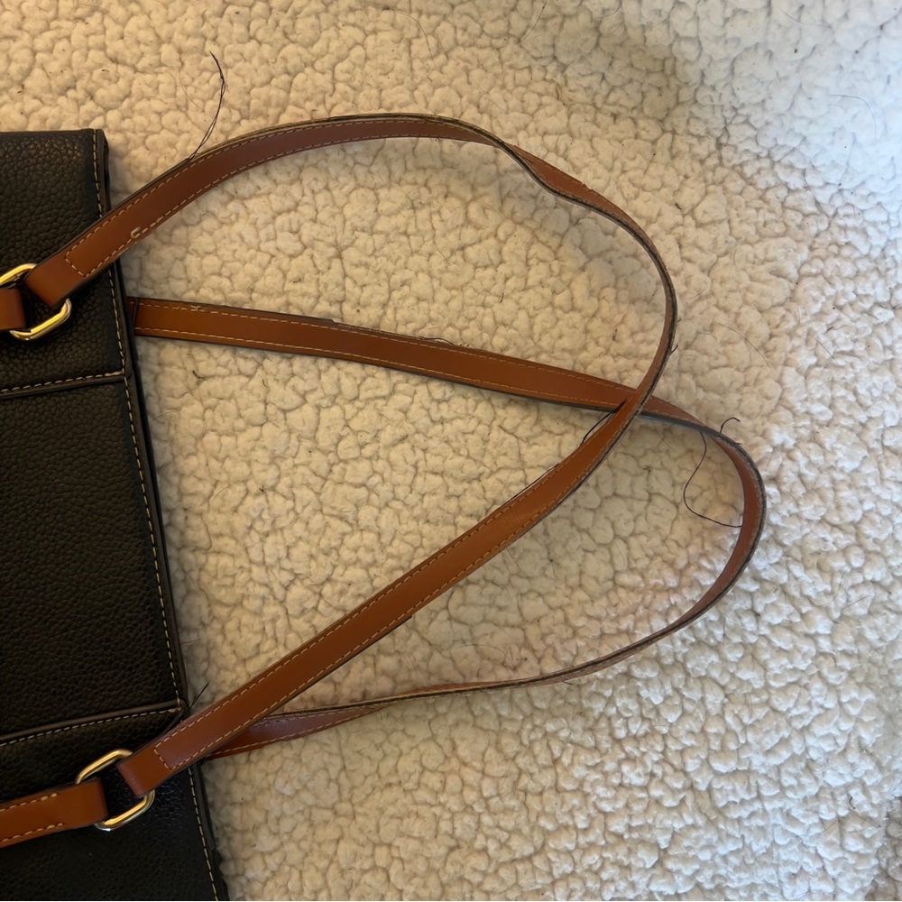 Dooney & Bourke Black and Brown Leather Tote with Gold Accents - Picture 4 of 4